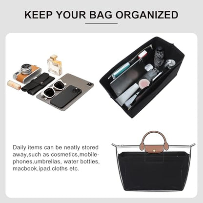 Purse Organizer Insert Compatible with Longchamp Le Pliage L Travel Bag, Black/LB - color: Black, size: L Travel Bag