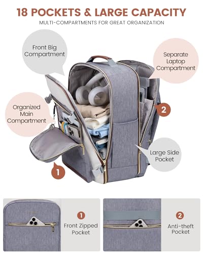 LOVEVOOK 50L Travel Backpack for Women & Men, Airline Approved Carry On Luggage with 3 Packing Cubes, TSA Overnight Bags, Waterproof Personal Item Bag, Weekender Essentials Backpacks fits 17" Laptop - color: Grey-beige-brown, size: X-Large