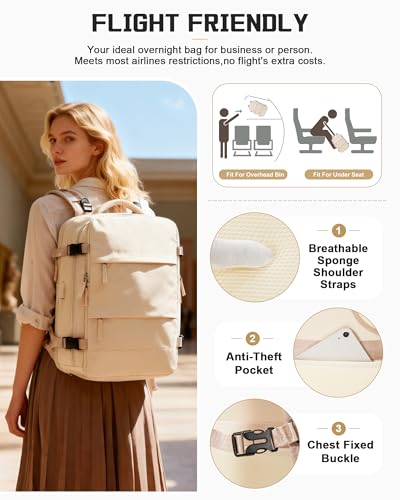 wepadre Vacuum Backpack Travel with Pump Travel Backpack with Vacuum System Expandable Vacpack Compression Backpacks for Travel Easy Vac Pack Carry on Luggage Beige - color: Beige