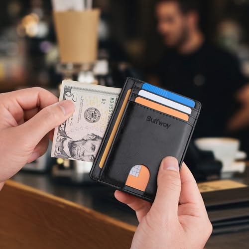 Buffway Slim Minimalist Front Pocket RFID Blocking Leather Wallets for Men and Women - Alaska Black - color: Alaska Black