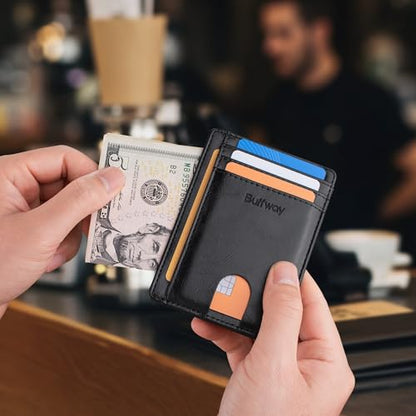 Buffway Slim Minimalist Front Pocket RFID Blocking Leather Wallets for Men and Women - Alaska Black - color: Alaska Black