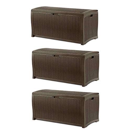Suncast 73 Gallon Waterproof Resin Wicker Outdoor Patio Storage Deck Box, 3 Pack - style: Deck Box (3 Pack)