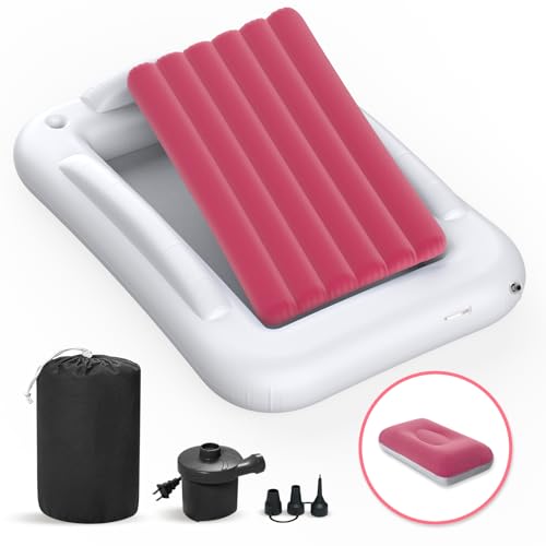 Inflatable Toddler Travel Bed - 60 Inches Portable Toddler Bed for Travel with Safety Sides - Cozy Kids Air Mattress Set with High-Speed Pump & Carry Case - Lightweight & Easy to Inflate(Pink) - color: Pink
