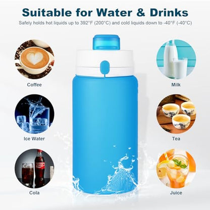 PLTCAT Collapsible Water Bottle, 19oz Foldable Bottle BPA Free Reusable Lightweight Leak-Proof Travel Silicone Water Bottle for Travel, Gym, Hiking, Office, Camping - color: Blue