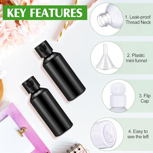 Eccliy 100 Pack 2 oz Plastic Bottles Travel Lotion Bottle Squeeze Container Plastic Bottles with Caps Small Travel Empty Refillable Toiletry Containers for Liquid Lotion Creams with 5 Funnels (Black) - color: Black, size: 2 oz