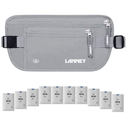 Money Belt for Travel Women and Men Slim Hidden Travel Wallet with RFID Blocking - color: Silver Gray