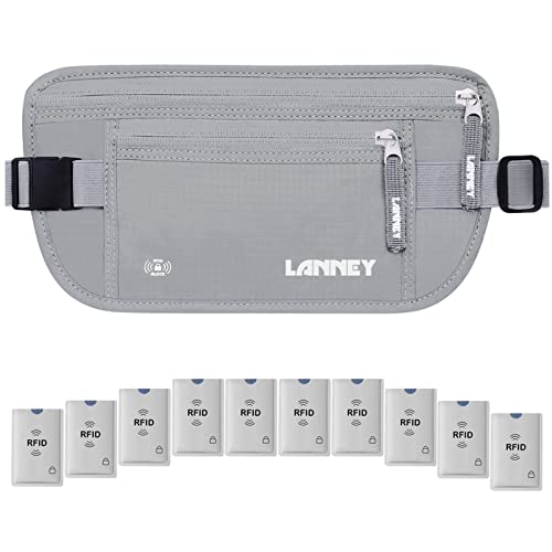 Money Belt for Travel Women and Men Slim Hidden Travel Wallet with RFID Blocking - color: Silver Gray