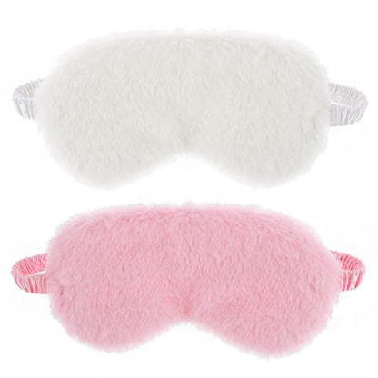 2 Pcs Plush Fluffy Eye Mask Soft Sleeping Blindfold Eye Cover Comfortable Furry Faux Fur Sleeping Mask Satin Nap Night Eyeshade Cover for Women Men Gift (White, Pink) - color: White&pink
