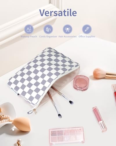 Narwey Small Checkered Makeup Bag for Purse Small Cosmetic Bag Women Travel Makeup Pouch Zipper Pouch (Grayish Blue Checkerboard) - color: AB-Grayish Blue Checkerboard