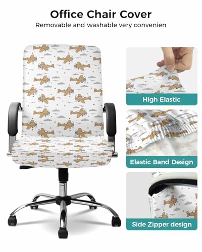 Brown Airplane Office Chair Covers, Stretchable Rotating Chair Slipcovers, Modern Abstract Art Cartoon Clouds Spandex Universal Boss Chairs Cover Removable Washable Seat Cover, Large - color: Blue, size: Large