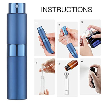 LISAPACK 8ML Atomizer Perfume Spray Bottle for Travel, Empty Refillable Cologne Dispenser, Portable Sprayer (Blue) - color: Blue