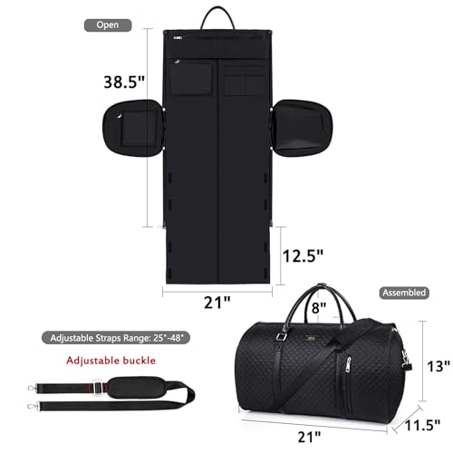 Convertible 2-in-1 Garment Bags for Travel, 50L Carry On Garment Duffle Bag With Shoe Compartment Large Weekender Bag for Women Men Hanging Suitcase Suit Travel Duffel Overnight Bags - color: 4-Black