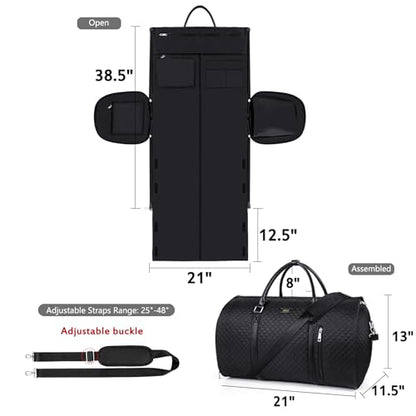 Convertible 2-in-1 Garment Bags for Travel, 50L Carry On Garment Duffle Bag With Shoe Compartment Large Weekender Bag for Women Men Hanging Suitcase Suit Travel Duffel Overnight Bags - color: 4-Black
