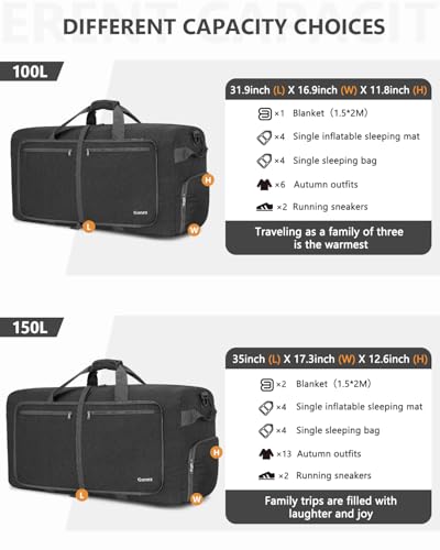 Gonex Large Foldable Travel Duffle Bag with Shoes Compartment, Packable Lightweight Water Repellent Duffel Bag for Camping Gym Weekender Bag - color: Dark Grey, size: 60L