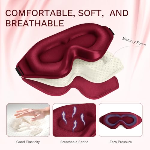 FlyCoco 99% Fully Block Out Light Eye Sleep Mask, 3D Deep Contoured Eyes Cover Zero Pressure, Long Lash Extension Eyes Mask with Adjustable Straps for Sleeping Travel Home Nap Rest Women Men (Red) - color: Red