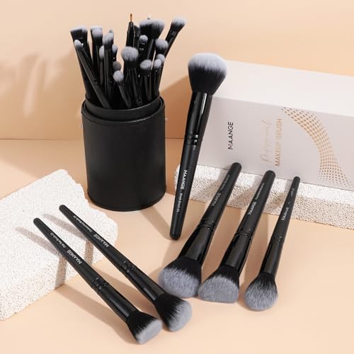 MAANGE 30 Pcs Professional Makeup Brush Set with Travel Case – Kabuki, Foundation, Powder, Blush,Blending& Eyeshadow Brushes, Labeled for Gift-Ready Box,Black Coffee - color: Black Coffee