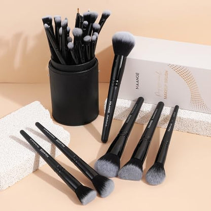 MAANGE 30 Pcs Professional Makeup Brush Set with Travel Case – Kabuki, Foundation, Powder, Blush,Blending& Eyeshadow Brushes, Labeled for Gift-Ready Box,Black Coffee - color: Black Coffee