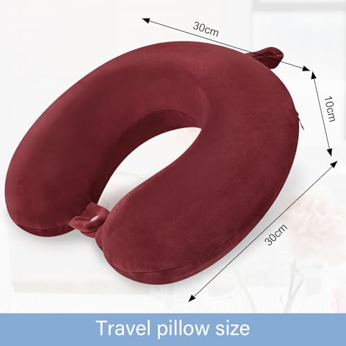 Travel Neck Pillow Memory Foam U Shape Neck Pillow for Travel Pillow Comfortable Head Neck Support Airplane Pillow for Traveling Car Home Office Travel Neck Flight Pillow - color: Dark Red