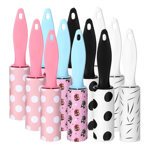 12 Pcs Mini Lint Roller Travel Size Portable Travel Lint Roller for Purse Pet Hair Clothes Furniture Car Compact Lint Bursh Sticky Small Cat Hair Removal Tool Gifts 360 Sheet - size: 12PCS-360 Sheet
