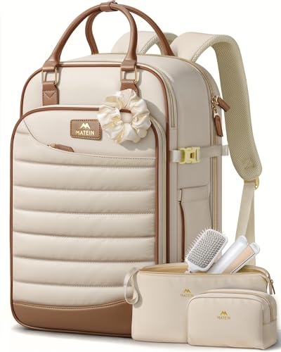 MATEIN HER Personal Item Travel Backpack for Women with Hair Essentials Bag, 18x14x8 inches Underseat Luggage Backpack, TSA Approved Carry on Bags for Frontier Airline fits 17" Laptop & 40 oz Tumbler