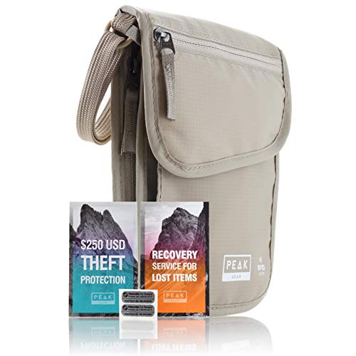 Peak Gear RFID Neck Wallet - The Original Travel Pouch with Adjustable Crossbody Strap + Theft Protection and Lost & Found Service | Beige - color: Beige (Neck Wallet)