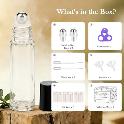 PrettyCare 12 Pack, 10 ml Essential Oil Roller Bottles with Stainless Steel Roller Ball - Refillable Leak-proof Empty Thick Clear Glass Roll on Bottles with Black Caps for Travel, Perfume - color: Clear with Black Cap, size: 12 Pack