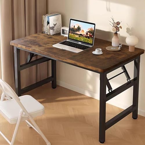47.2 Inch Folding Table，Square Folding Desks for Small Space,Small Foldable Desk No Assembly,Rustic Brown. - color: Frame：black/Board：rustic Brown, size: 47.2"x19.7"