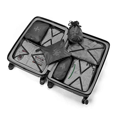 Packing Cubes 8 Sets/7 Colors Travel Luggage Organizers Include Waterproof Shoe Storage Bag Convenient Packing Pouches for Traveller (Black)
