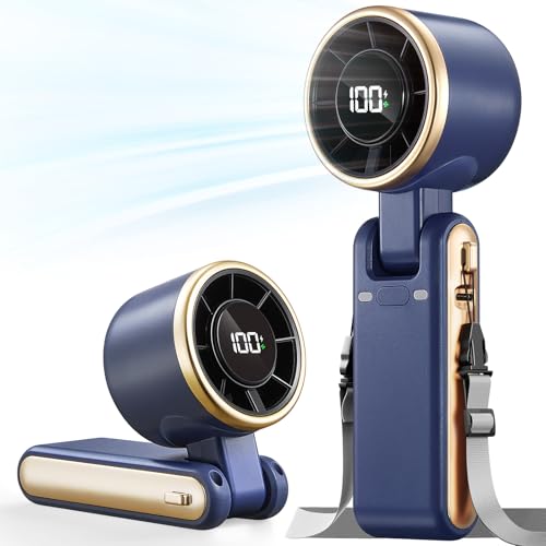 Portable Handheld Turbo Fan - 5 Gear High Speed 4000mAh Rechargeable Mini Personal Hand Fan Blow Cold Air, Battery Operated Travel Essentials, Beach Vacation, Gifts for Women, Men (Navy Blue) - color: Navy Blue