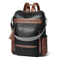 Shrrie Vegan Leather Laptop Backpack for Women 15.6 inch Work Backpack Fashion Travel Backpack Purse for Business College - color: Black With Brown