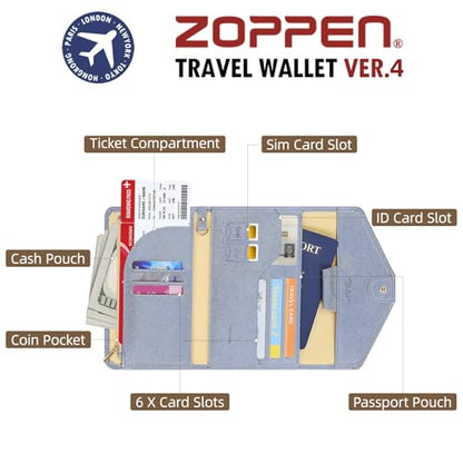ZOPPEN Mulit-purpose Rfid Blocking Passport Holder Travel Wallet (Ver.4) Passport and Vaccine Card Holder ComboTri-fold Document Organizer Travel Essentials - color: #15 Distant Blue