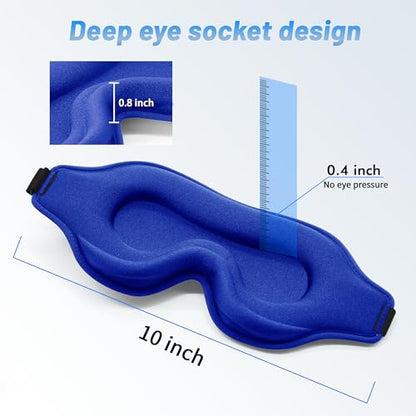 Sleep Eye Mask for Men Women, Sleeping Mask for Side Sleeper, Travel Blackout Night Blindfold Eye Shade Cover with Adjustable Strap (Blue) - color: Blue
