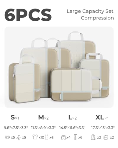 Percover Compression Packing Cubes for Travel, 6-Piece Structured Compression Organizer Set for Organized Packing & Carry-On Luggage, Camel - color: Camel, size: 6 Set