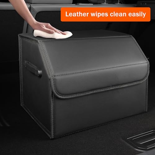 Trunk Organizer,car organizers and storage,black Leather Storage Box with lid,Fiberboard,Collapsible,15''L x 13''W x 12.4''H,2K inches³(size A) - size: 15"L×13"W×12.4"H, 9lbs, 2K in³