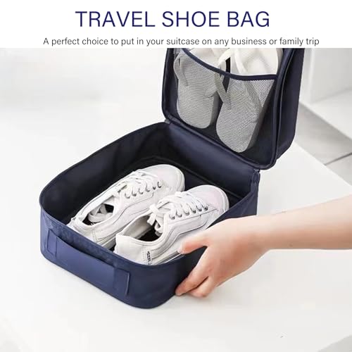 Travel Shoe Bag Holds 3 Pair of Shoes, Hezelf Shoe Storage Pouch for Travel and Daily Use, Travel Suitcase Shoe Organizer, Waterproof - size: Dark Blue