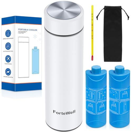 TSA Approved Insulin Travel Cooler – Compact Medication Travel Case for Diabetics – 60H Cooling for 2-3 Insulin Pens – Ideal Travel Cooler with Cold Gel Bottle for EpiPens (White) - color: White