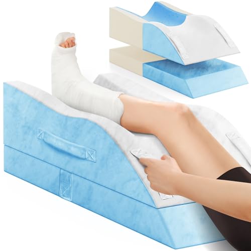 Leg Elevation Pillows, Wedge Pillow for After Surgery, Memory Foam Leg Support Adjustable, Comfort Care for Back Knee Hip Ankles Pain, Knee Pillow for Sleeping Blood Circulation Light Blue & White - color: Light Blue & White, size: Single Leg