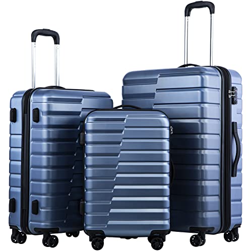 Coolife Luggage Sets, 3 Piece Hard Shell Suitcase Set with Spinner Wheels, Expandable Large Checked Luggage, Lightweight Rolling Carry On with TSA Lock Blue - color: blue, size: 3 Piece Set (20in/24in/28in)