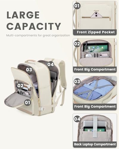 LOVEVOOK 40L Travel Backpack Flight Approved Carry on Backpack,3 Packing Cubes,Waterproof Personal Item Travel Bag,TSA Carry on Luggage Suitcase Travel Essentials,Gifts for Women & Men,fits 17" Laptop - color: Beige-flesh Beige, size: Large-40L-4Pcs