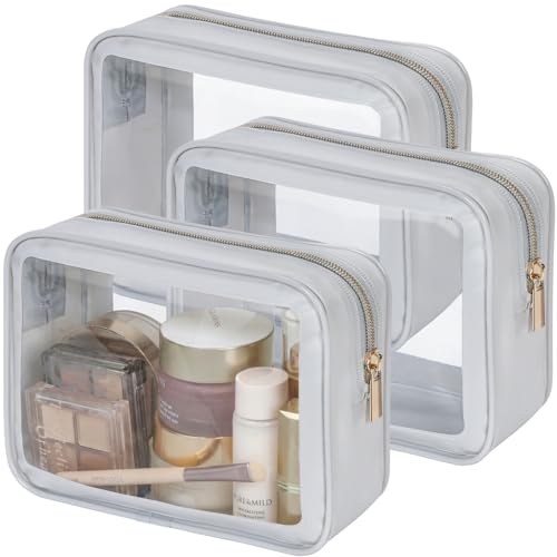 PACKISM Clear Makeup Bag - TSA Approved Toiletry Bag for Carry-on & Checked Luggage, Water Resistant Car Storage Organizer with Reinforced Seams - color: 3 Pack Grey, size: TSA Specialist (3-Pack Medium - Soft)