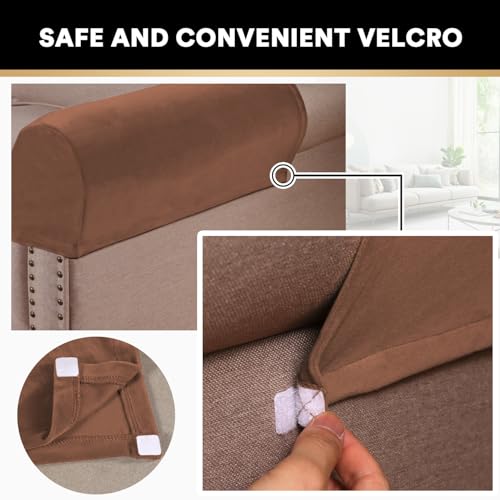 PrinceDeco 2 Pack Thick Velvet Stretch Armrest Covers for Chairs and Sofas Armchair Covers for Arms Couch Arm Covers Armrest Covers for Sofa Non Slip, Caramel - color: Caramel