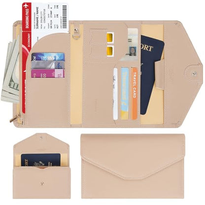 ZOPPEN Mulit-purpose Rfid Blocking Passport Holder Travel Wallet (Ver.4) Passport and Vaccine Card Holder ComboTri-fold Document Organizer Travel Essentials - color: #21 Hazelnut