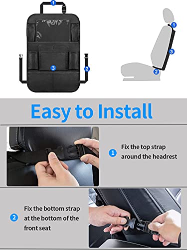 Ecurfu Backseat Car Organizer with 10 Compartments, 10 Inch Tablet Holder, Waterproof Storage Bag for Kids Cars - 600D Oxford Fabric, Black (1PC)