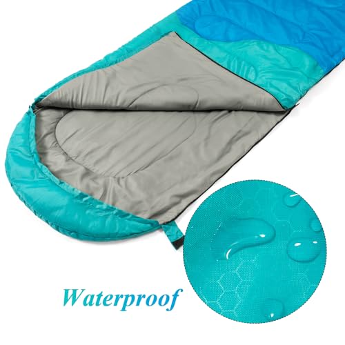 Sleeping Bag - 3 Seasons for Adults Kids Boys Girls Camping Hiking - Warm Cold Weather Lightweight Portable with Compression Bag for Backpacking in Spring, Summer, Fall and Winter - color: 4 lbs-Lake Blue