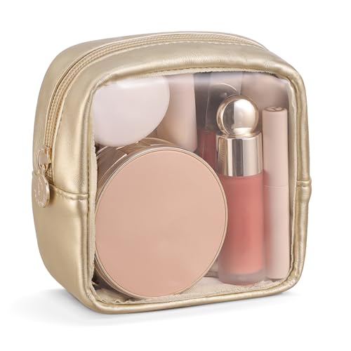 Pocmimut Clear Makeup Bag, Easy to Find Mini Makeup Bag for Purse, Travel Makeup Bag for Car, Compact Cosmetic Pouch for Daily Essentials,Gold - color: Gold, style: Mini
