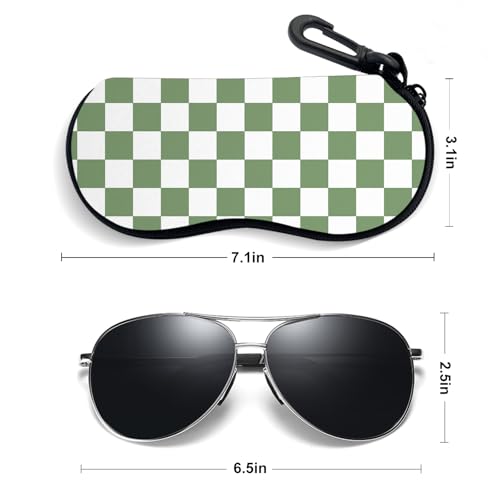 Sunglasses Soft Case, Ultra Light Portable Neoprene Zipper Glasses Case for Men Women - color: Green Plaid