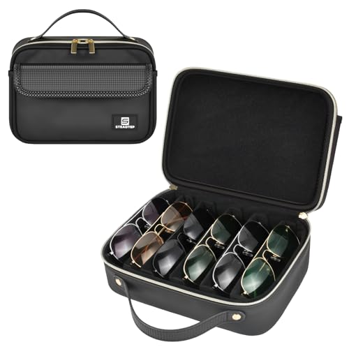 Travel Sunglasses Organizer Case with Adjustable Dividers for 6 Pairs-Portable Eyeglasses Storage Box for Men & Women