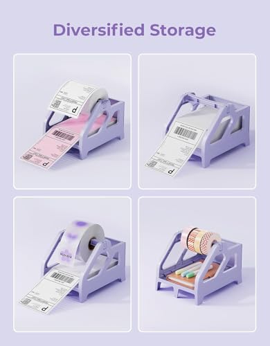 MUNBYN Label Holder for Rolls and Fan-Fold Labels, Thermal Sticker Roll Holder for Desktop Thermal Printer Shipping Supplies Industrial Paper, Purple - color: Purple
