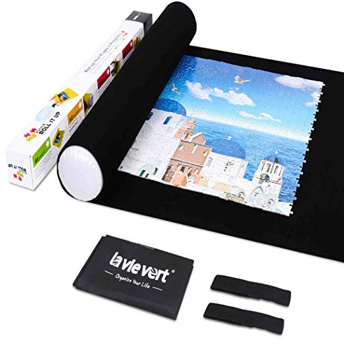 Lavievert Jigsaw Puzzle Roll Mat Puzzle Storage Saver Black Felt Mat, Long Box Package, No Folded Creases, Jigroll Up to 1,500 Pieces - Comes with A Drawstring Opening Design Bag - color: Black With a Storage Bag