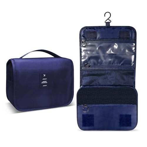 Portable Hanging Toiletry Bag for Travel, Small Multifunctional Makeup Cosmetic Bag for Women, Waterproof Travel Toiletries Organizer, Shower Bathroom Pouch with Hook for Gym, Camping, Business Trips - color: Navy Blue